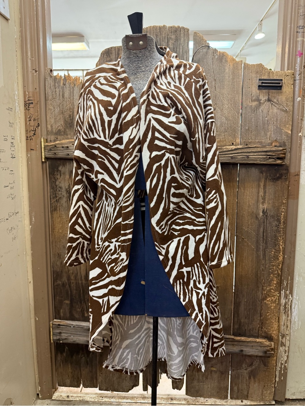 Brown & White Zebra-Print Open Cardigan Sweater